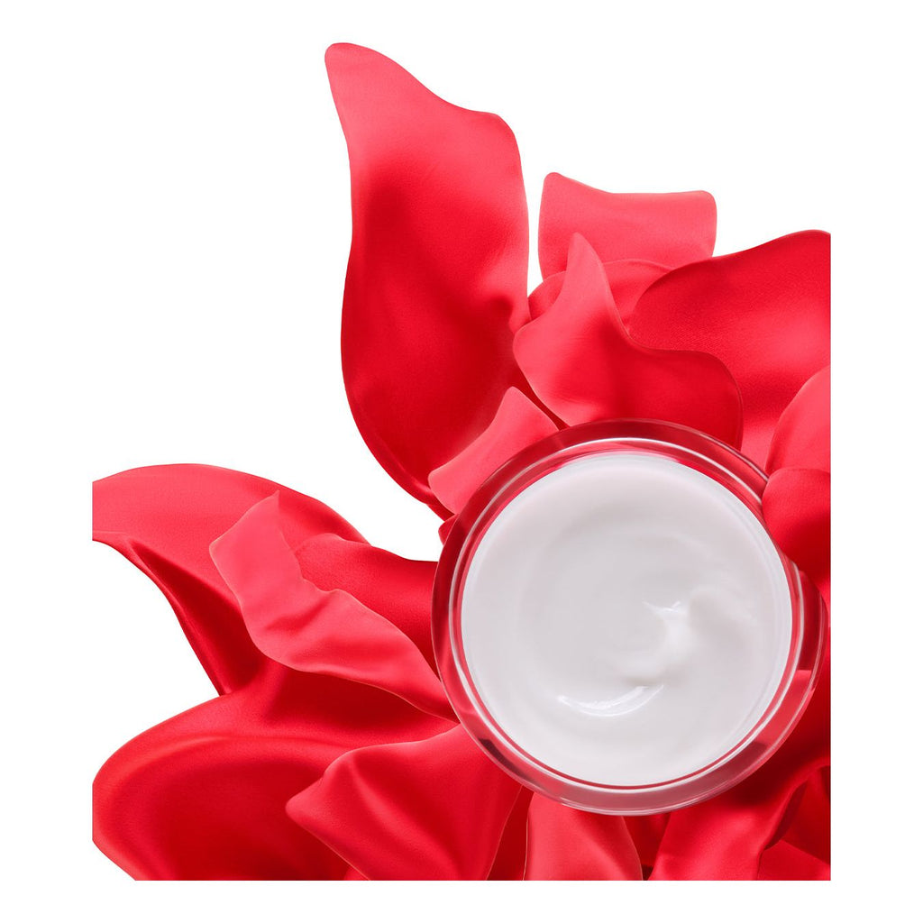 T Lift_IN Global Firming Cream open jar, extra rich texture, best anti-ageing cream, red silk background